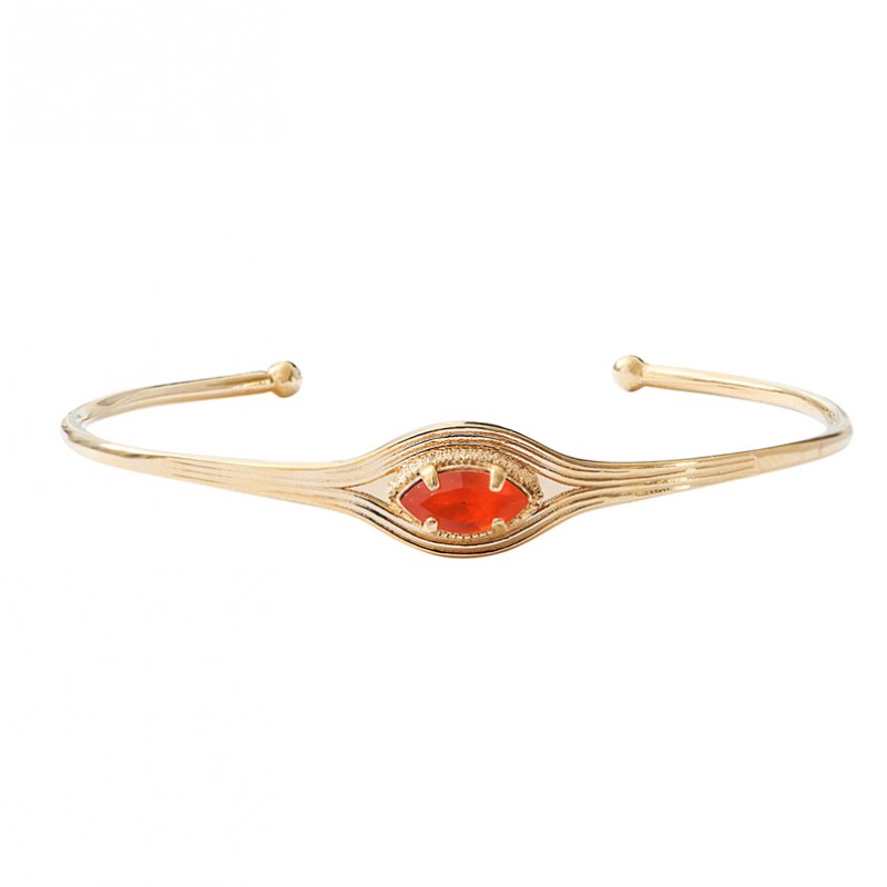 Bracelet Jonc SOLEIL doré & Cabochon cristal prestige rouge - SATELLITE Bracelet Jonc SOLEIL doré & Cabochon cristal prestige rouge - SATELLITE