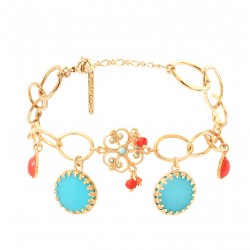 Bracelet chaîne CAPRAIA doré - Décor baroque coloré & Perles émaillées turquoise - SATELLITE