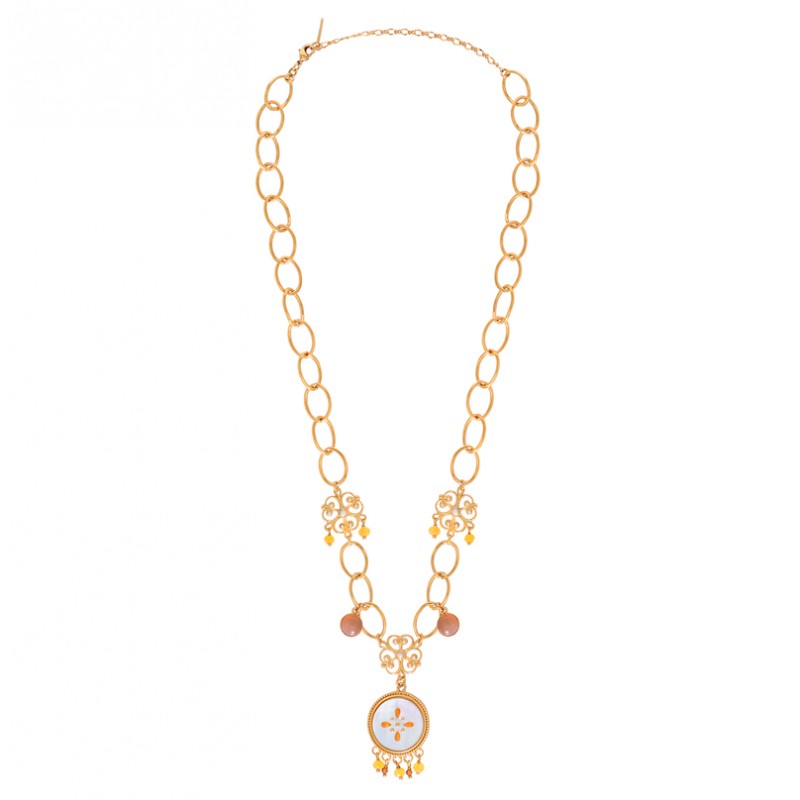 Collier chaîne CAPRAIA doré - Pendentifs baroques & Perles, nacre blanche - SATELLITE Collier chaîne CAPRAIA doré - Pendentifs baroques & Perles, nacre blanche - SATELLITE