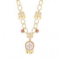 Collier CAPRAIA doré - Pendentifs baroques Pierres de soleil & nacre blanche