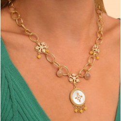 Collier CAPRAIA doré - Pendentifs baroques Pierres de soleil & nacre blanche