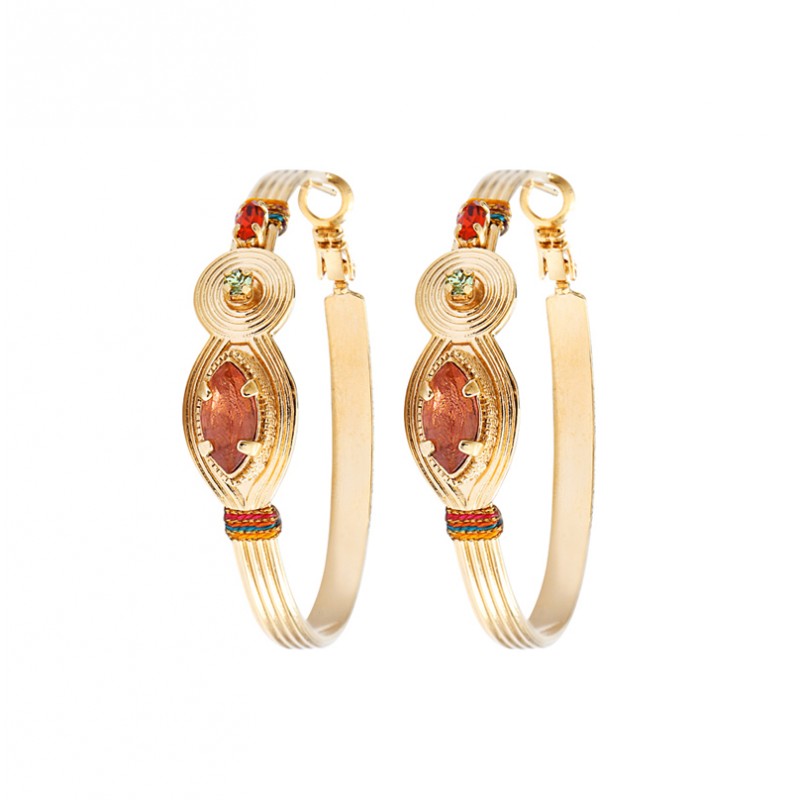 Boucles d'oreilles créoles SOLEIL Or & Cabochon cristal prestige multicolore - SATELLITE Boucles d'oreilles créoles SOLEIL Or & Cabochon cristal prestige multicolore - SATELLITE