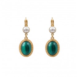 Boucles d'oreilles dormeuses AMELITA Or - Nacre & Cabochon pâte de verre turquoise - SAATELLITE