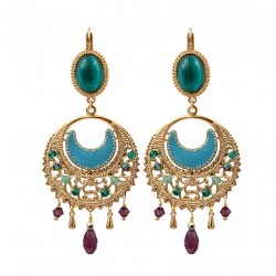 Boucles d'oreilles AMELITA Or - Cristal, Aventurine, Pâte de verre & Lune turquoise - SATELLITE