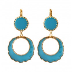 Boucles d'oreilles pendantes CAPRAIA Or - Cabochon & Créoles résine émaillée turquoise - SATELLITE