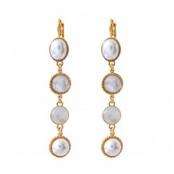 Boucles d'oreilles pendantes LOUISE Or - Dormeuses & Cabochons nacre blanche - SATELLITE