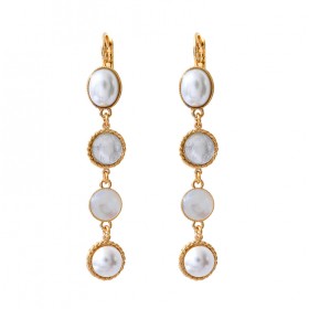 Boucles d'oreilles pendantes LOUISE Or - Dormeuses & Cabochons nacre blanche - SATELLITE