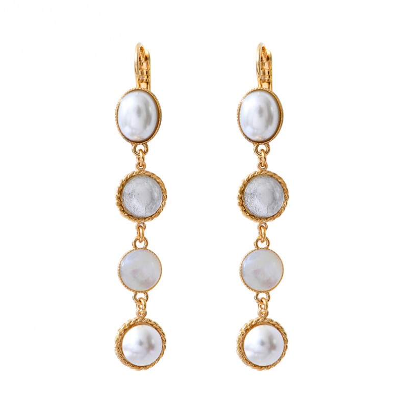 Boucles d'oreilles pendantes LOUISE Or - Dormeuses & Cabochons nacre blanche - SATELLITE Boucles d'oreilles pendantes LOUISE Or - Dormeuses & Cabochons nacre blanche - SATELLITE