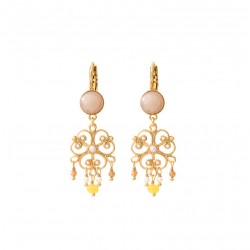 Boucles d'oreilles pendantes CAPRAIA Or - Cabochon pierre de soleil & Arabesque multicolore - SATELLITE