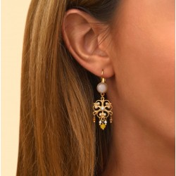 Boucles d'oreilles CAPRAIA Or - Cabochon pierre de soleil & Arabesque