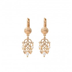 Boucles d'oreilles pendantes ANGELIQUE Or - Cabochon ciselé & Arabesque nacres blanches - SATELLITE