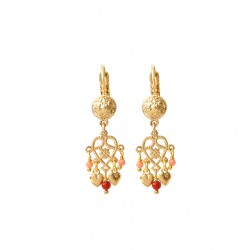 Boucles d'oreilles pendantes ANGELIQUE Or - Cabochon & Arabesque rouge orange - SATELLITE