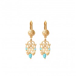 Boucles d'oreilles pendantes ANGELIQUE Or - Cabochon & Arabesque Amazonite turquoise - SATELLITE