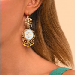 Boucles d'oreilles CAPRAIA Or - Arabesque & Pendentif Nacre blanche