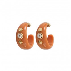 Boucles d'oreilles créoles AMELITA Or & Cabochon nacre, résine rose pâle - SATELLITE