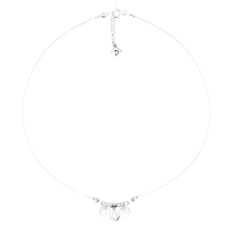 Collier court cordon blanc en argent - Pendentif Pastille & Etoile du nord