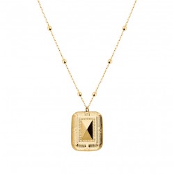 Collier demi sautoir ATEM doré - Chaîne mini boules & Pendentif bouclier vintage ARGELOUSE