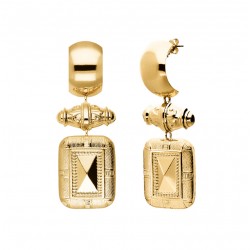 Boucles d'oreilles pendantes XXL CAMILA doré - Bouclier & rouleau vintage ethnique - ARGELOUSE
