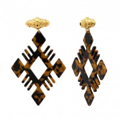 Boucles d'oreilles pendantes XXL AYA doré - Rouleau antique & Losange ajouré léopard - ARGELOUSE