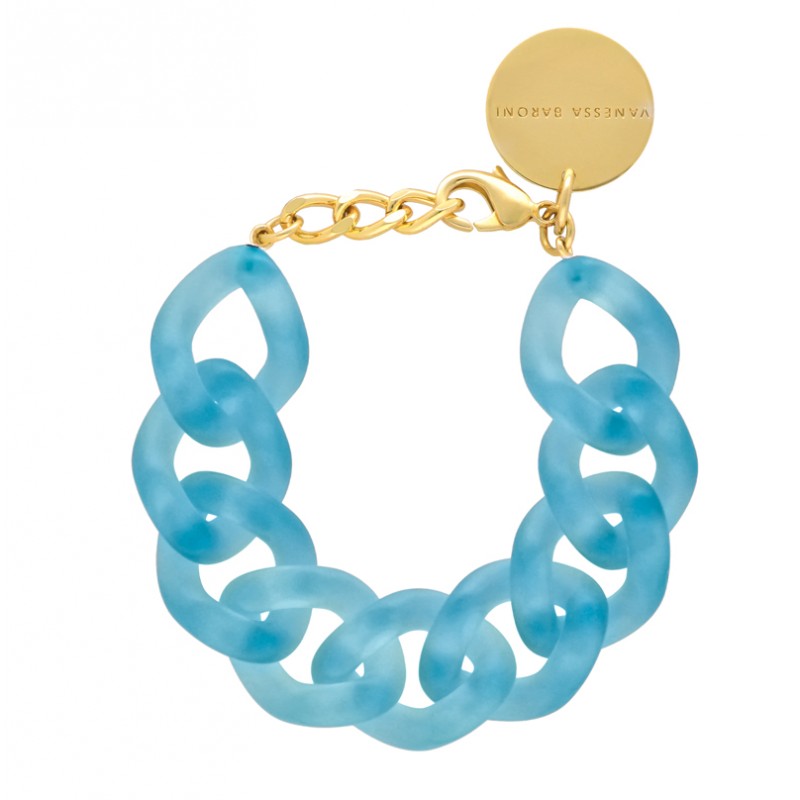 Bracelet FLAT CHAIN ICED BLUE Doré, Gros Maillons bleu glacé - VANESSA BARONI