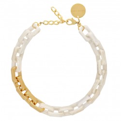 Collier court TANK WHITE MARBLE Doré - Maillons rectangles dorés & blancs marbrés - VANESSA BARONI