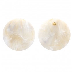 Très grandes puces DISC EARRING doré - White Marble - VANESSA BARONI