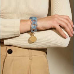 Bracelet FLAT CHAIN ICED BLUE Doré, Gros Maillons bleu glacé