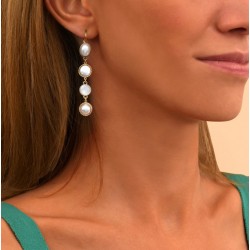 Boucles d'oreilles dormeuses pendantes LOUISE Or - Cabochons blancs