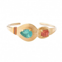 Bracelet Jonc SOLEIL TOI et MOI doré - Cristaux prestige multicolores & fils de soie - SATELLITE