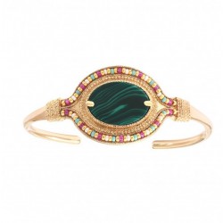 Bracelet Jonc CLAUDIA doré - Perles du Japon multicolore & Malachite  - SATELLITE