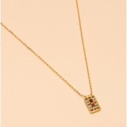 Collier mi-long BOLIVIA Or - Plaque multi Rubis Turquoise & Améthystes