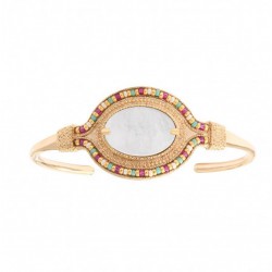 Bracelet Jonc CLAUDIA doré - Perles du Japon multicolore & Nacre blanche - SATELLITE