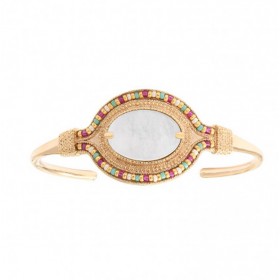 Bracelet Jonc CLAUDIA doré - Perles du Japon multicolore & Nacre blanche - SATELLITE