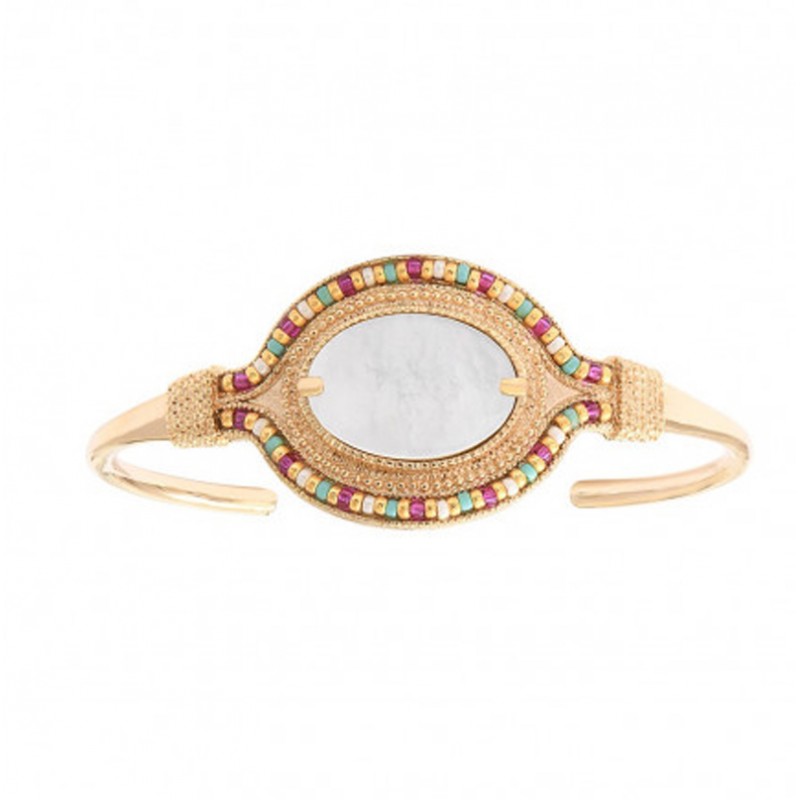 Bracelet Jonc CLAUDIA doré - Perles du Japon multicolore & Nacre blanche - SATELLITE Bracelet Jonc CLAUDIA doré - Perles du Japon multicolore & Nacre blanche - SATELLITE