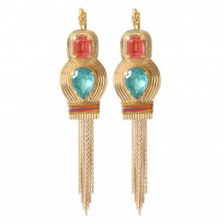 Boucles d'oreilles PLEIN SOLEIL Or - Cristaux turquoise rose & longues chaînes - SATELLITE