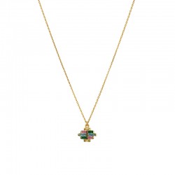Collier court TAMPA OR - Chaîne fine & Cristaux baguettes multicolores - Une à Une