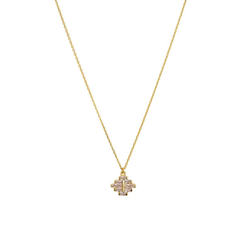 Collier court TAMPA OR - Chaîne fine & Cristaux baguettes blancs - Une à Une