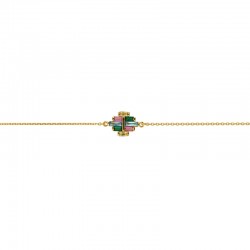 Bracelet fin TAMPA Or - Chaîne & Cristaux baguettes multicolores - Une à Une