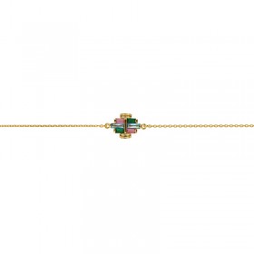 Bracelet fin TAMPA Or - Chaîne & Cristaux baguettes multicolores - Une à Une