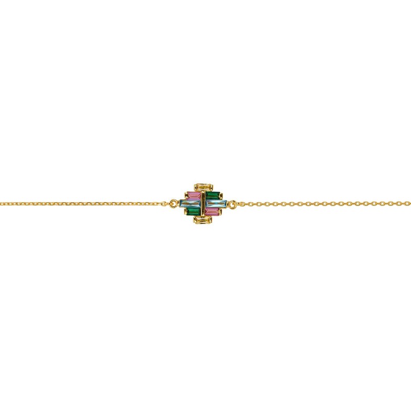 Bracelet fin TAMPA Or - Chaîne & Cristaux baguettes multicolores - Une à Une