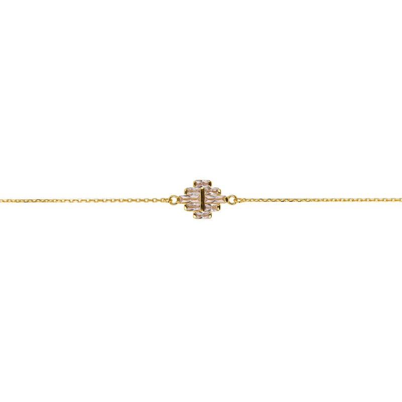 Bracelet fin TAMPA Or - Chaîne & Cristaux baguettes blancs - Une à Une