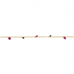 Bracelet fin GOA CHARM Or - Petites gouttes d'eau zircons fuschia - Une à Une