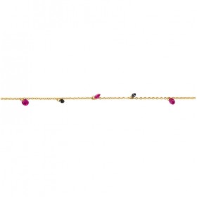 Bracelet fin GOA CHARM Or - Petites gouttes d'eau zircons fuschia - Une à Une