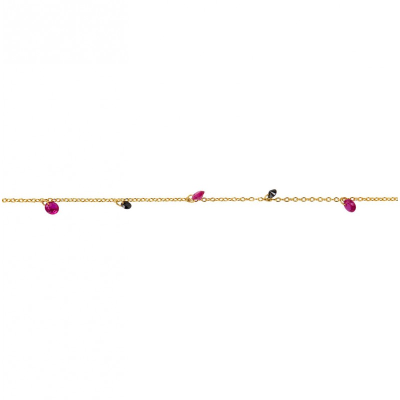 Bracelet fin GOA CHARM Or - Petites gouttes d'eau zircons fuschia - Une à Une