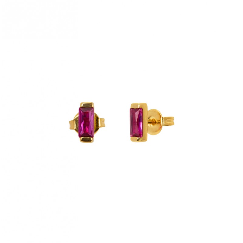 Boucles d'oreilles mini puces CRYSTAL Or - Barrette Cristal fuschia - Une à Une