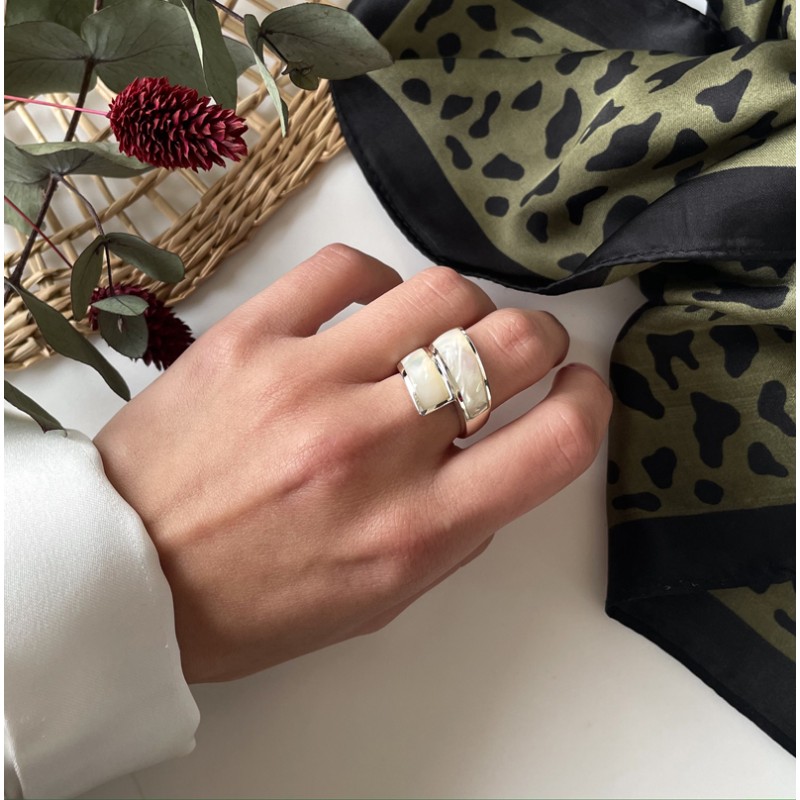 Bague Large Argentée Décor Fleuri - Taille 60 - Occasion - Style Bohème