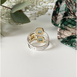 Bague argent doré PAVE carrés - Brandy citrine, Apatite & Topaze bleue TAILLE 52