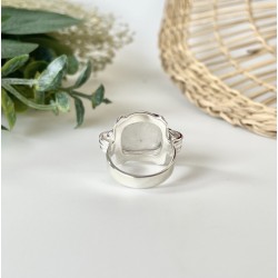 Bague large argent carrée NOELIA - Anneau design & Cabochon Pierre de Lune TAILLE 52