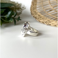 Bague large argent carrée NOELIA - Anneau design & Cabochon Pierre de Lune TAILLE 52