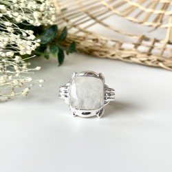Bague large argent carrée NOELIA - Anneau design & Cabochon Pierre de Lune TAILLE 52